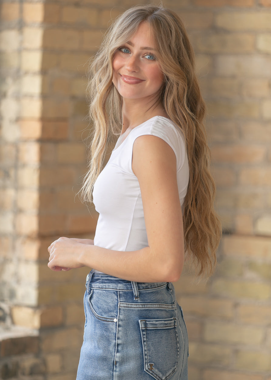 Classic White Cap Sleeve Tank in M view 3 - Classic White Tank Top