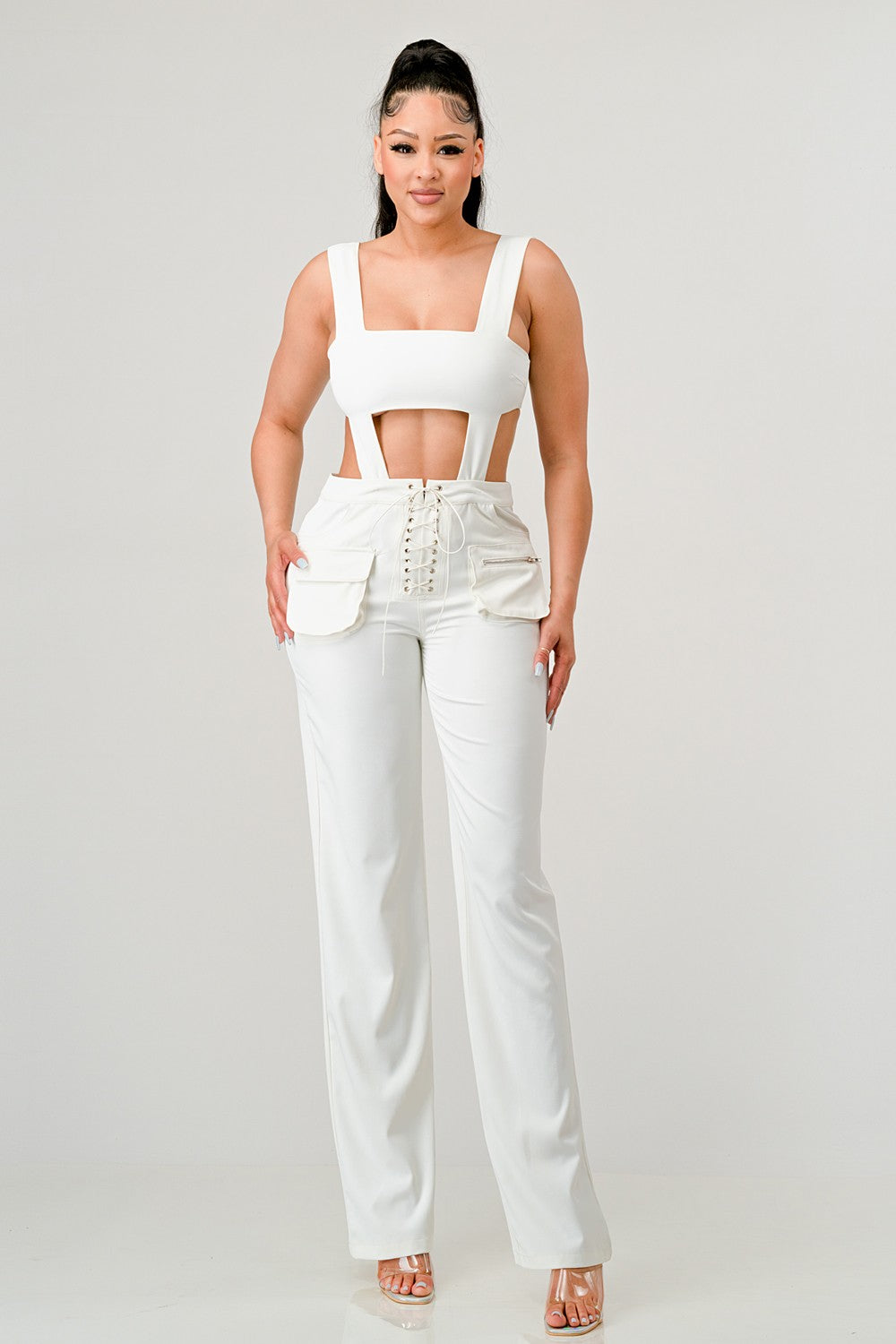 Classic White Cut Out Matching Set in Small - Classic White Collection (one-piece)