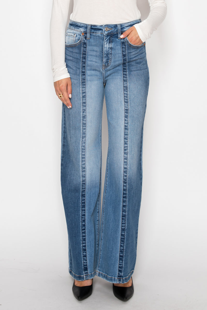 Claudia Tummy Control 90's Vintage High Rise Stretch Wide Jeans in 3 (25) view 2 - High-Waisted (bottom)