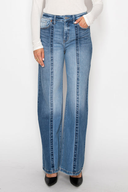 Claudia Tummy Control 90's Vintage High Rise Stretch Wide Jeans in 3 (25) view 2 - High-Waisted (bottom)