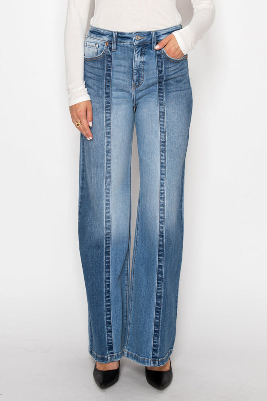 Claudia Tummy Control 90's Vintage High Rise Stretch Wide Jeans in 3 (25) view 2 - High-Waisted (bottom)