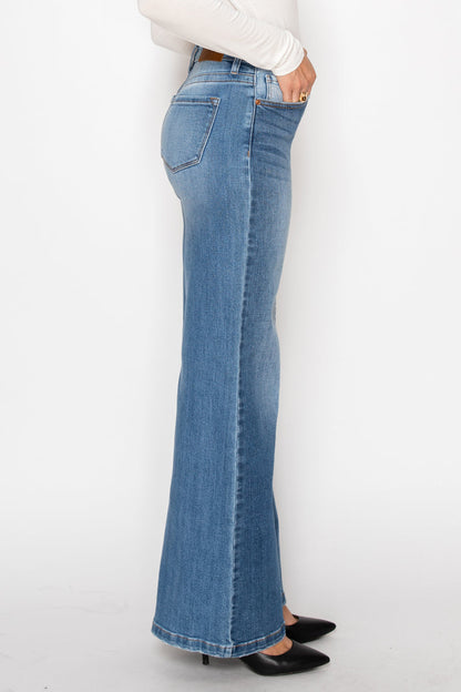 Claudia Tummy Control 90's Vintage High Rise Stretch Wide Jeans in 5 (26) view 3 - High-Waisted (bottom)