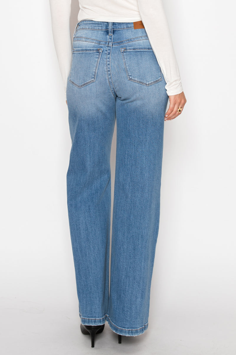 Claudia Tummy Control 90's Vintage High Rise Stretch Wide Jeans in 7 (27) view 4 - High-Waisted (bottom)