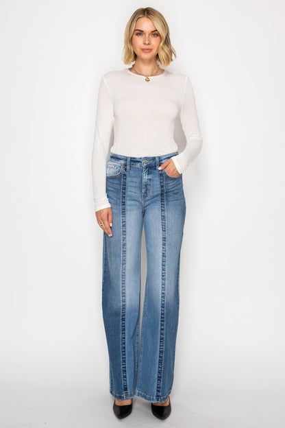 Claudia Tummy Control 90's Vintage High Rise Stretch Wide Jeans in 9 (28) view 5 - High-Waisted (bottom)