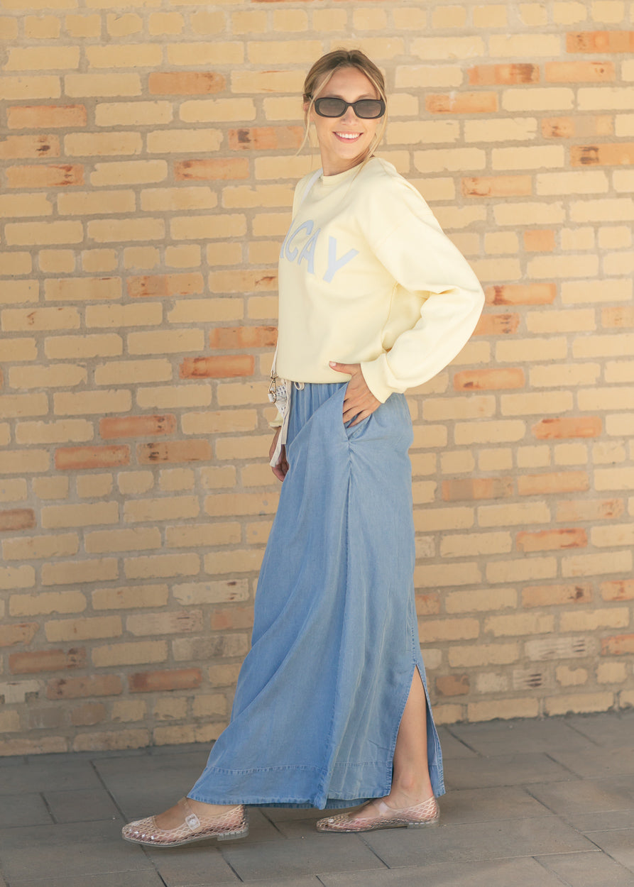 Cleo Medium Wash Chambray Maxi Skirt in M view 3 (dress)