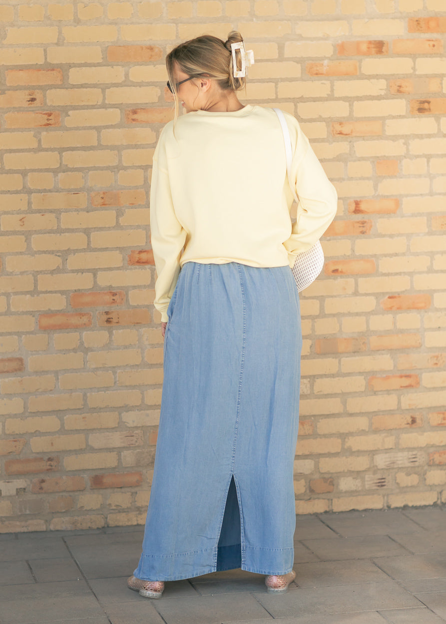 Cleo Medium Wash Chambray Maxi Skirt in S view 2 (dress)