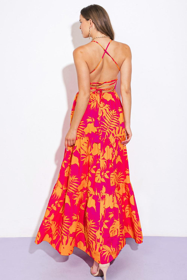 Close to Your Heart Woven Maxi Dress FUCHSIA view 2 (dress) - dress clothes, close a dress slit, close  - shop at us.meeeshop