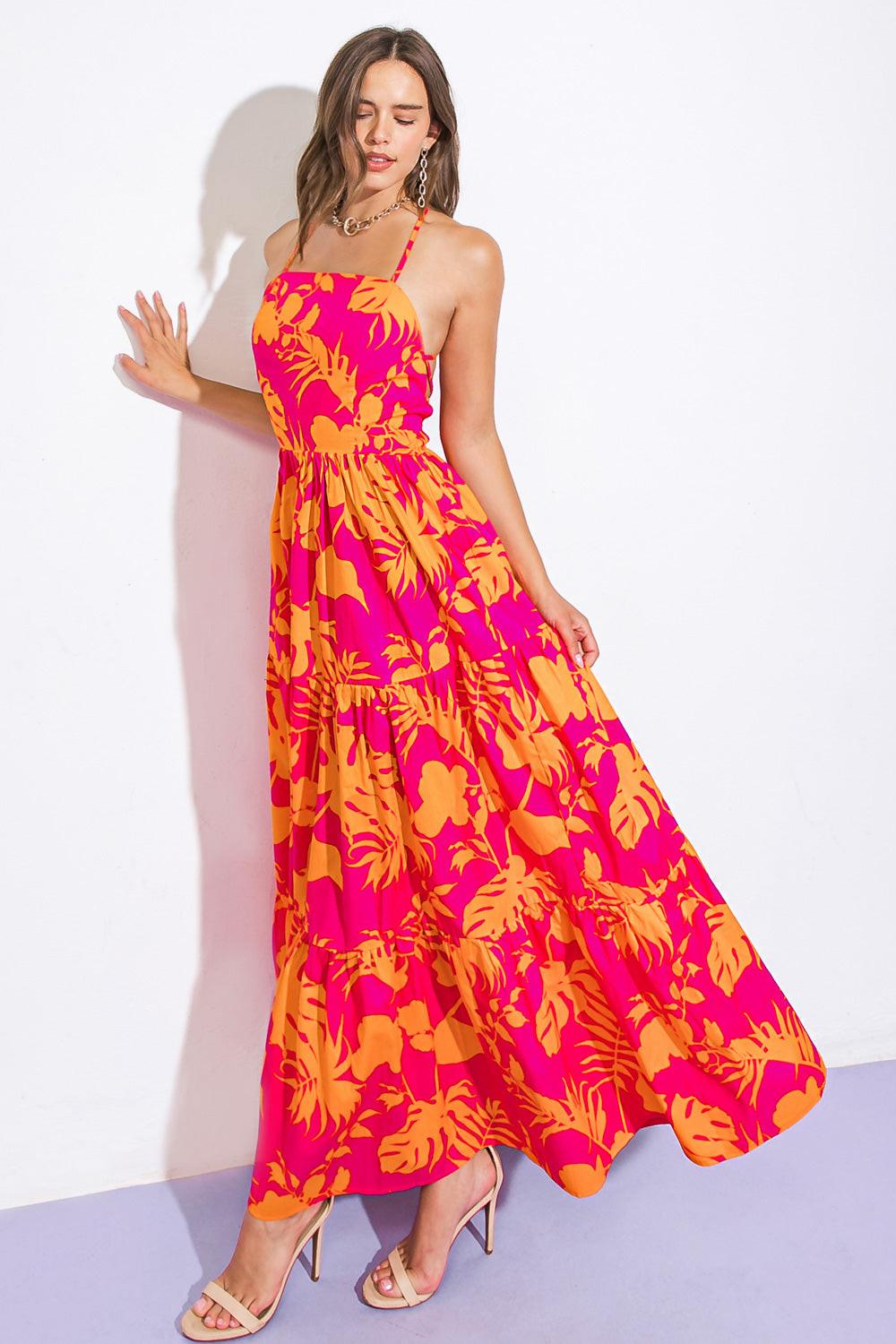Close to Your Heart Woven Maxi Dress in FUCHSIA view 3 - Dress Clothes