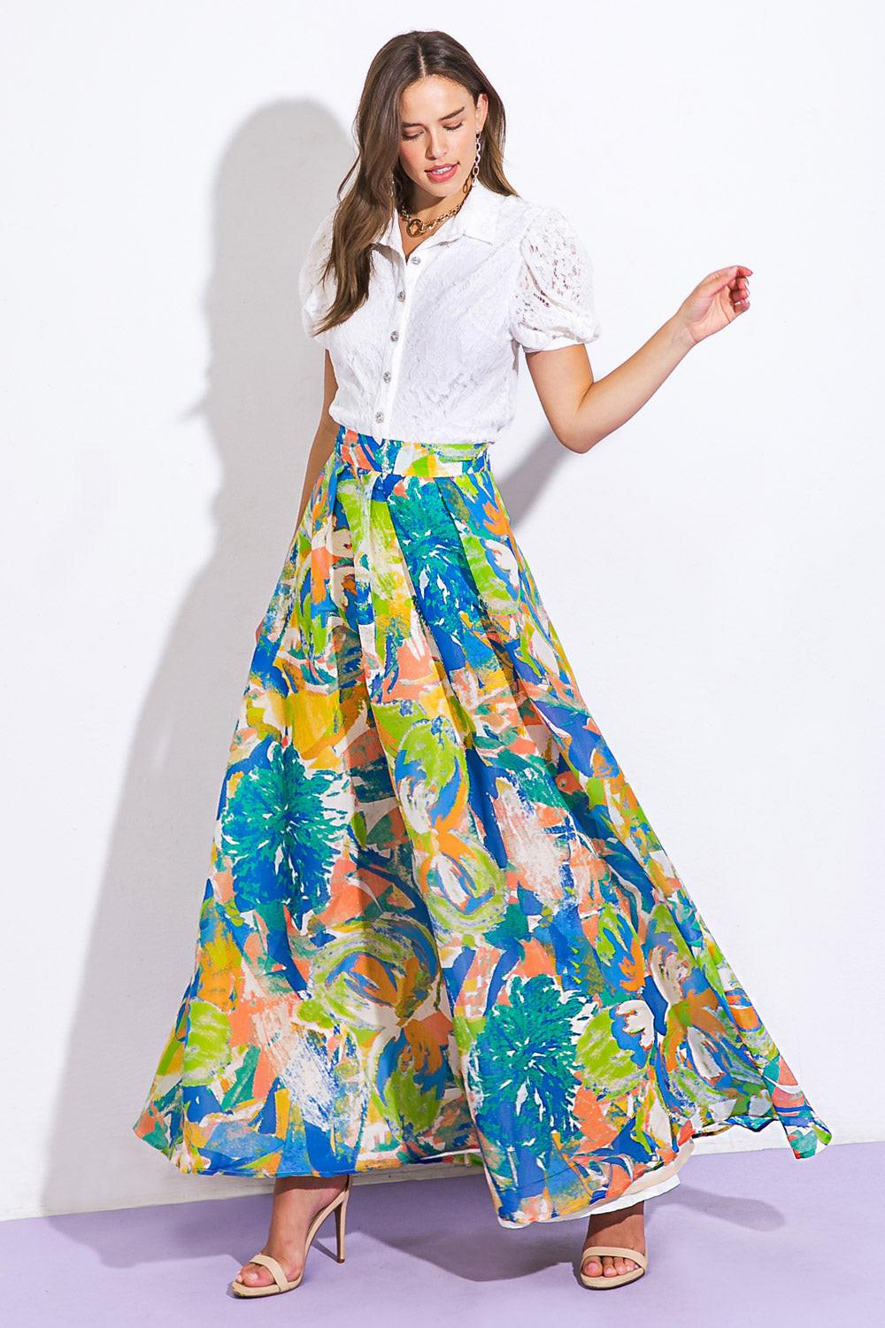 Coastal Chic Woven Maxi Skirt in BLUE - Seaside Chic Skirt Set Yellow Combo (dress)