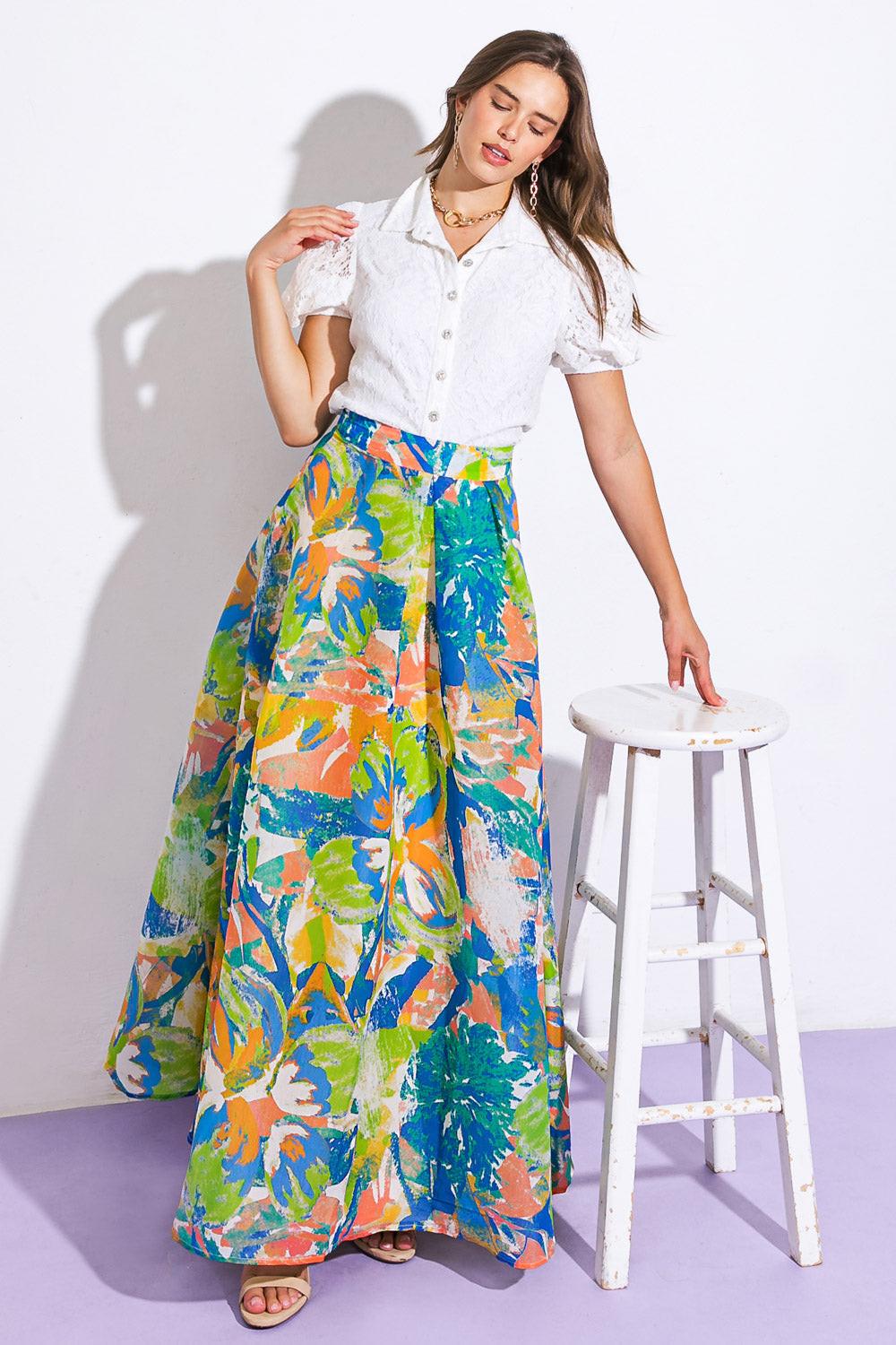Coastal Chic Woven Maxi Skirt in BLUE view 3 - Seaside Chic Skirt Set Yellow Combo (dress)