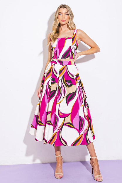 Cocktail Club Woven Twill Top and Skirt in IVORY FUCHSIA - Cocktail Bar Topeka