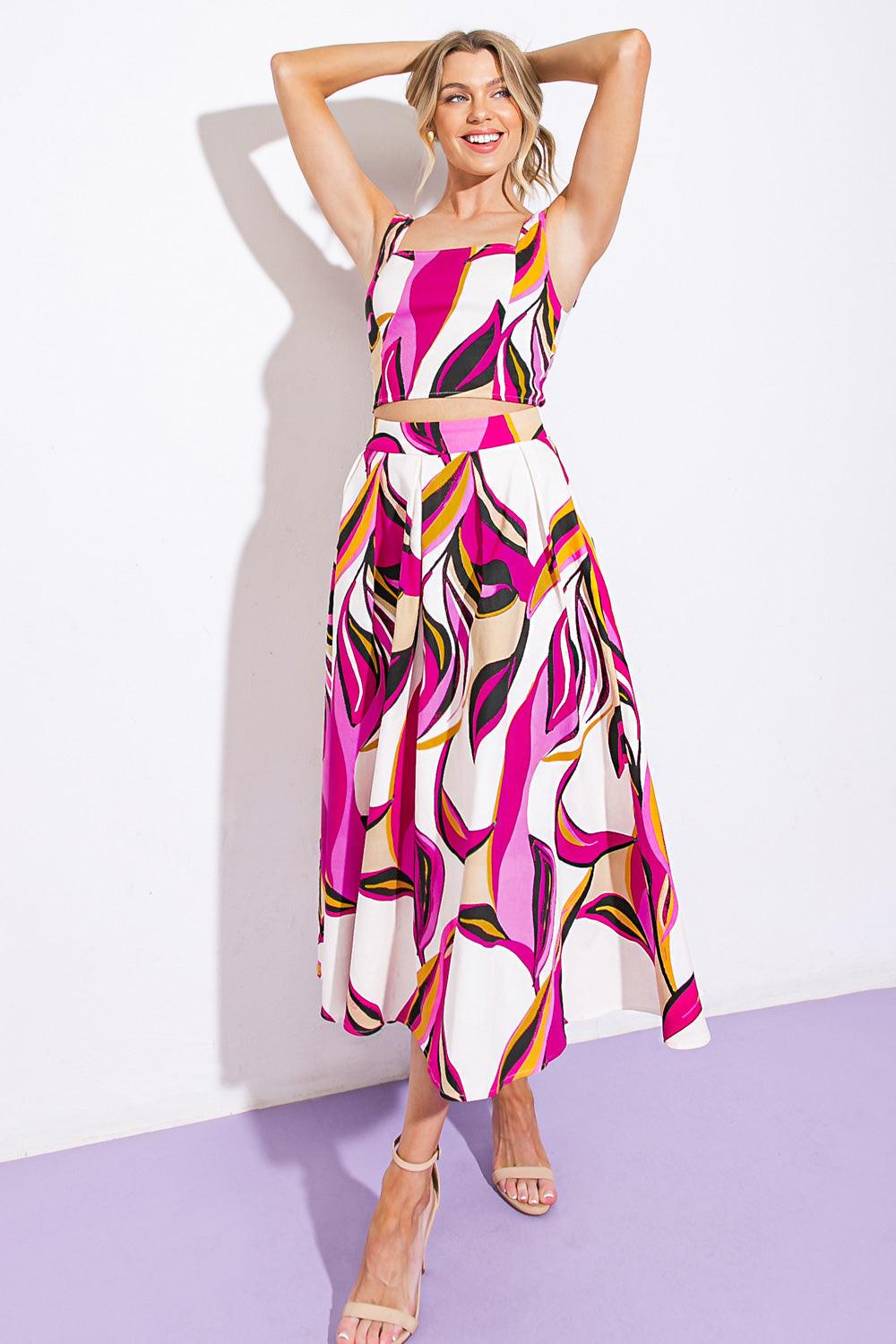 Cocktail Club Woven Twill Top and Skirt in IVORY FUCHSIA view 3 - Cocktail Bar Topeka