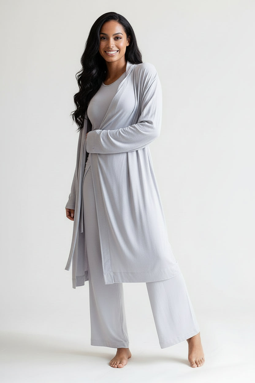 Collagen Lounge Robe - Black in Blush Pink view 6 - Robe Black (piece)