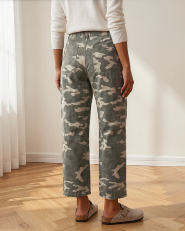 Collins Drawstring Elastic Waistband Pocketed Barrel Jeans in Khaki view 2 - Comfort Stretch (bottom)