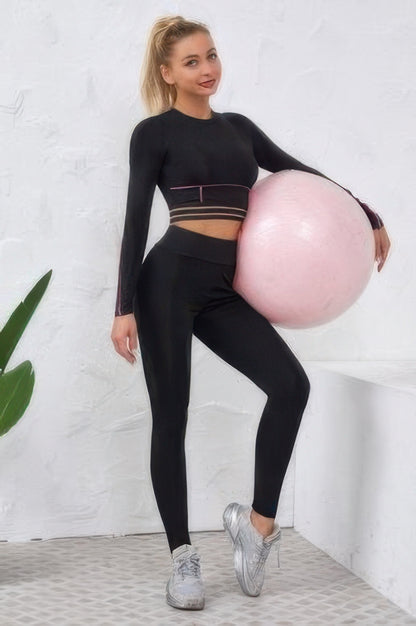 Color Block Two Piece Yoga Set in Black view 2 - Color Block Set Women (one-piece)