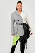 Colorblock Blazer with Layered Skirt Detail Medium view 2 (dress) - detail blazer, skirt detail blazer - shop at us.meeeshop