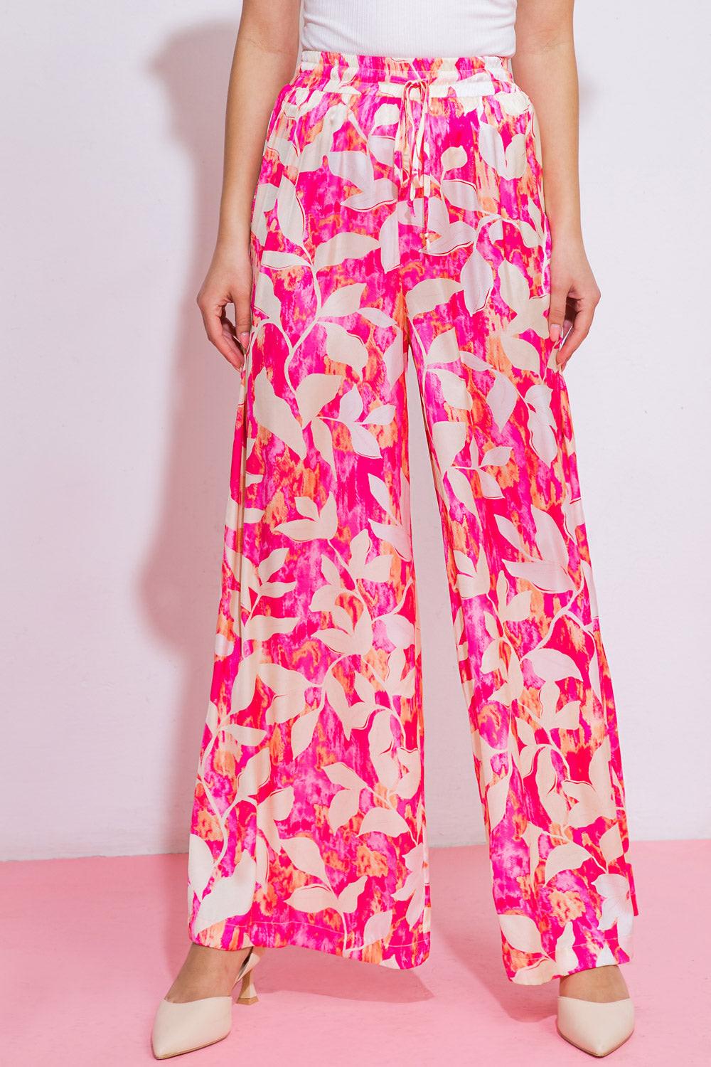 Coming to My Senses Woven Pants in FUCHSIA IVORY view 3 (bottom)