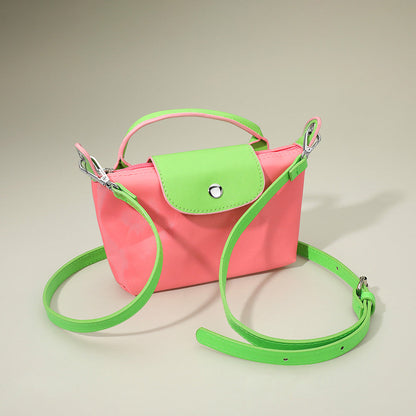 Compact Two Tone Handbag Crossbody Bag in Lime, Pink - Bag Handbag
