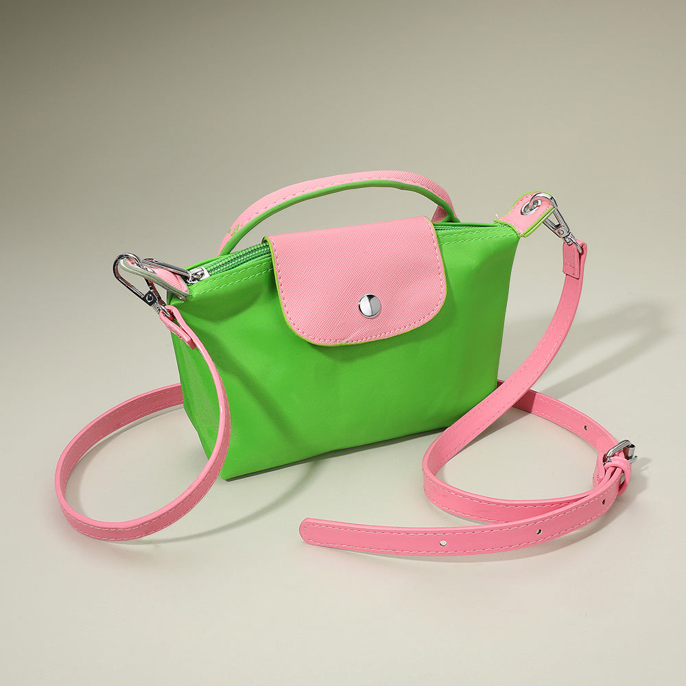 Compact Two Tone Handbag Crossbody Bag in Pink&Green view 3 - Bag Handbag