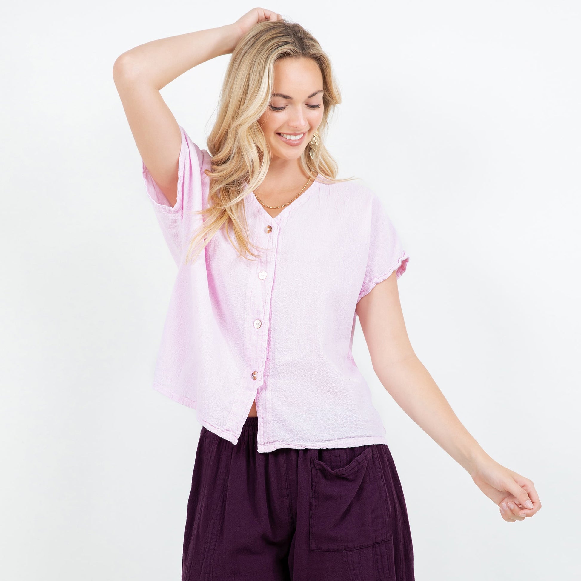 Constance Top -100% Cotton Gauze - New Colors! in Aqua/Size OSFM view 2 - Colors Top