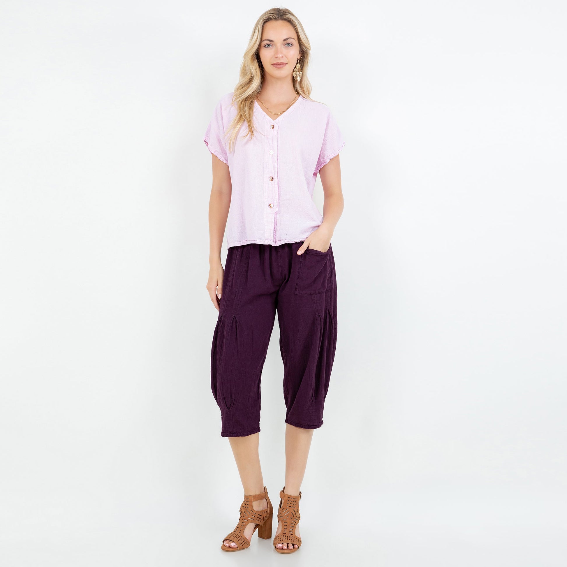 Constance Top -100% Cotton Gauze - New Colors! in Eggplant/Size OSFM view 7 - Colors Top