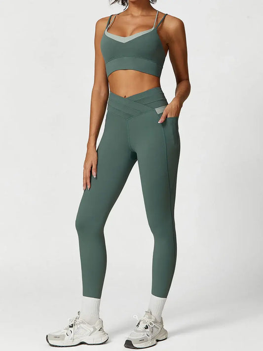 Contour Flex Two-tone Leggings in Army Green - Flex Contour Tights (bottom)