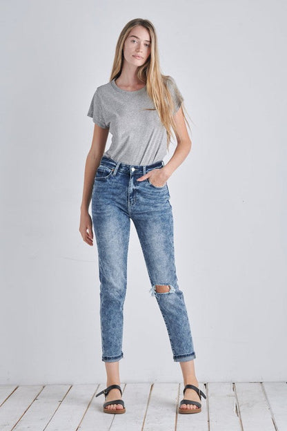 aubree high rise Aubree High Rise Stretch Distressed Mom Jeans 1 (24) (bottom) - shop at us.meeeshop