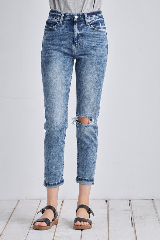 aubree high rise Aubree High Rise Stretch Distressed Mom Jeans view 21 (bottom) - shop at us.meeeshop