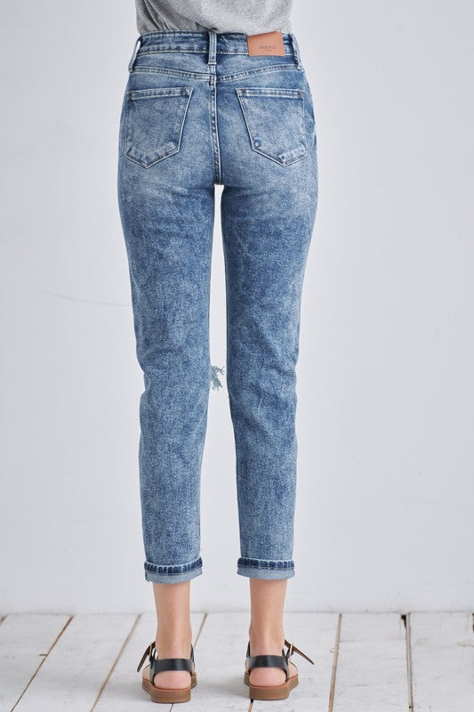 aubree high rise Aubree High Rise Stretch Distressed Mom Jeans view 23 (bottom) - shop at us.meeeshop