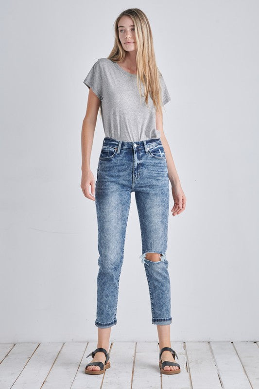 aubree high rise Aubree High Rise Stretch Distressed Mom Jeans view 24 (bottom) - shop at us.meeeshop