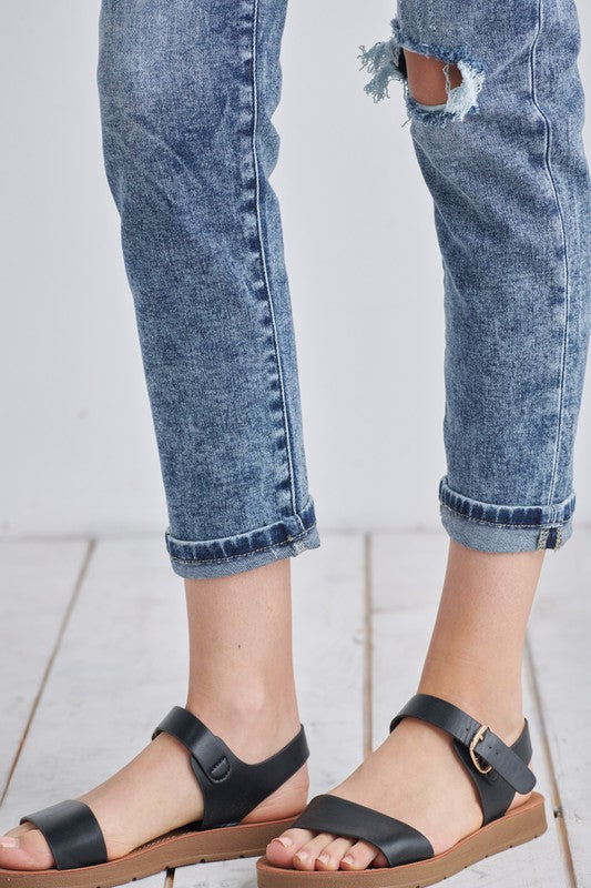 aubree high rise Aubree High Rise Stretch Distressed Mom Jeans view 27 (bottom) - shop at us.meeeshop