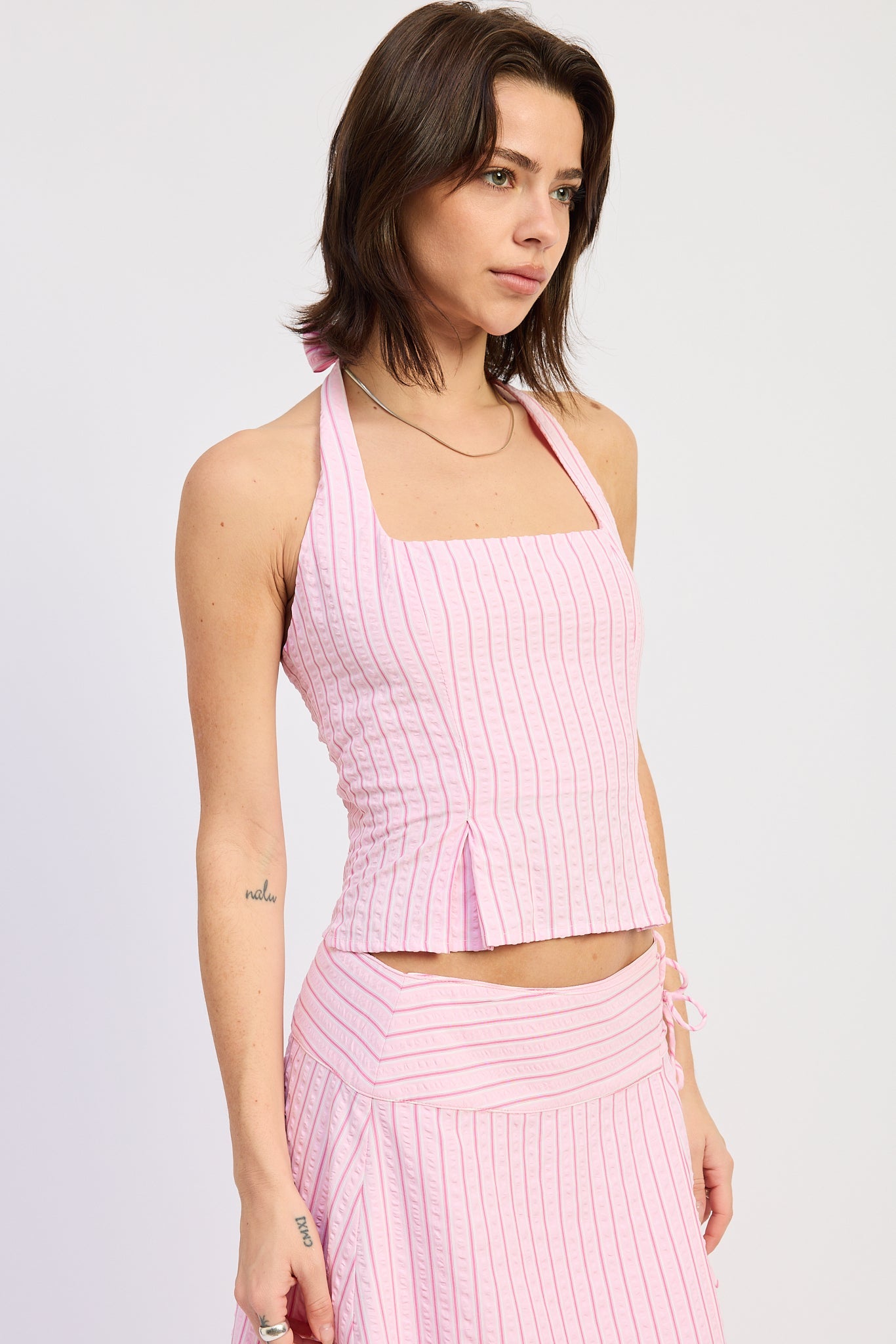 Cordelia Halter Top in Pink Stripe view 6