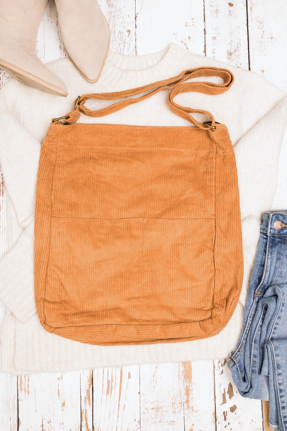Corduroy Messenger Bag - MeeeShop Women's Fashion