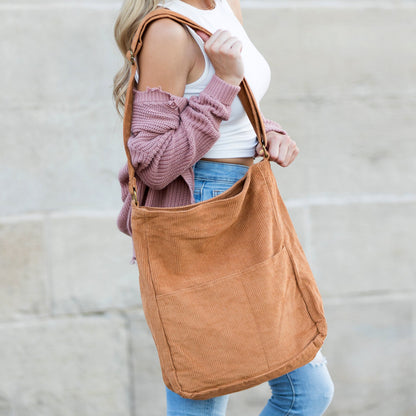 Corduroy Messenger Bag in Black view 2