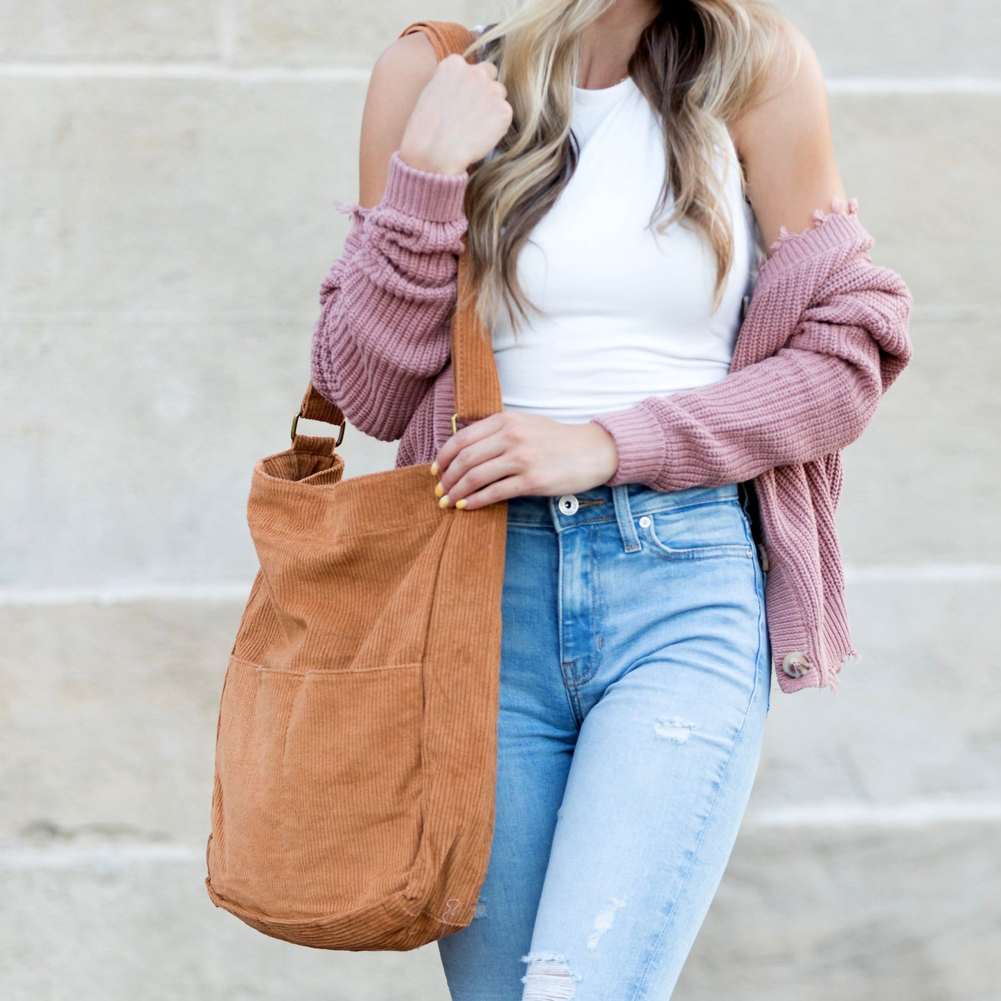 Corduroy Messenger Bag in Blush view 3