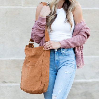 Corduroy Messenger Bag in Blush view 3