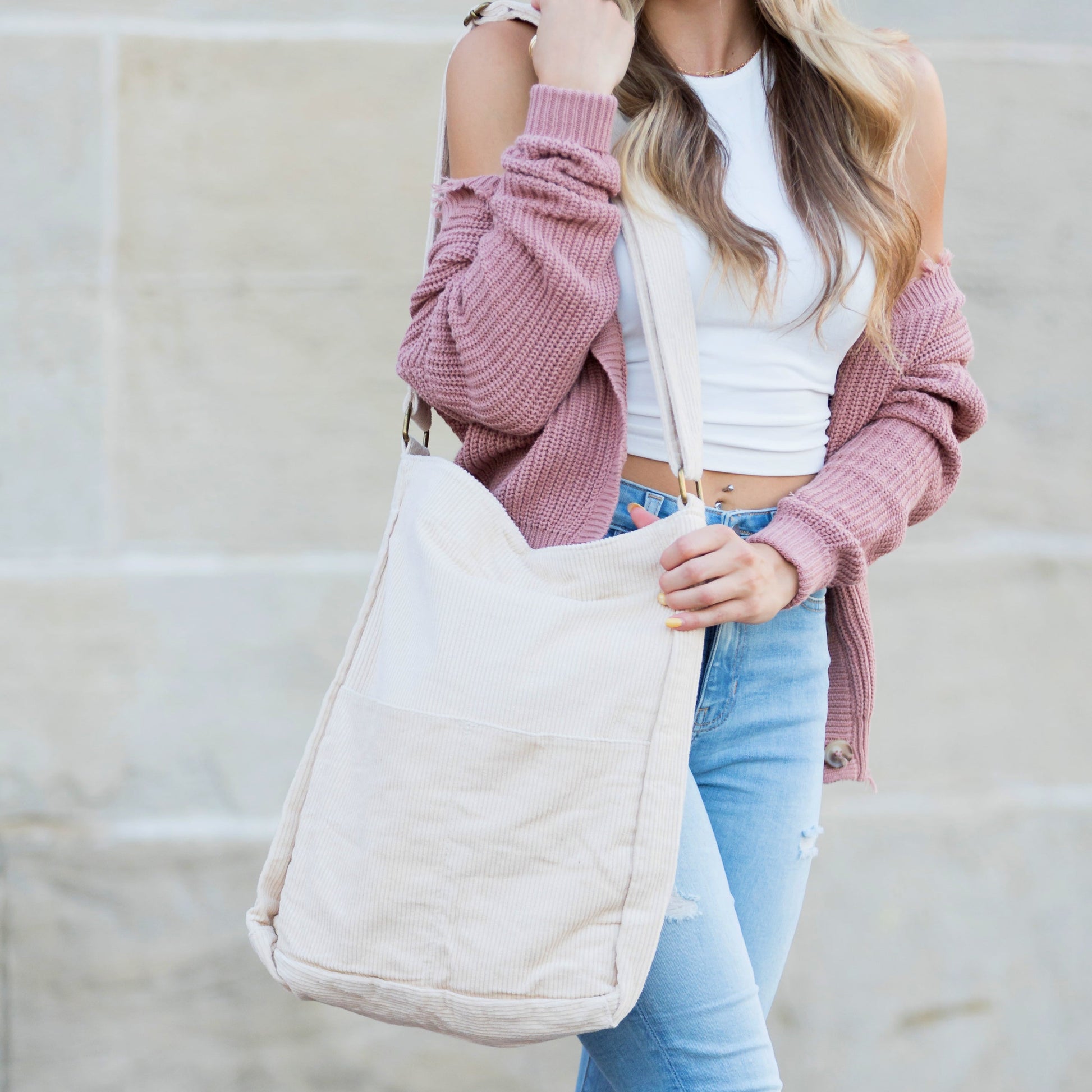 Corduroy Messenger Bag in Camel view 4