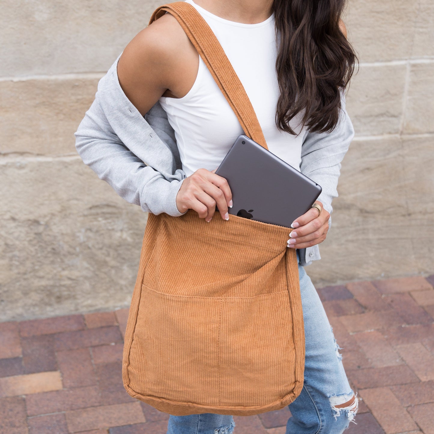 Corduroy Messenger Bag in Gray