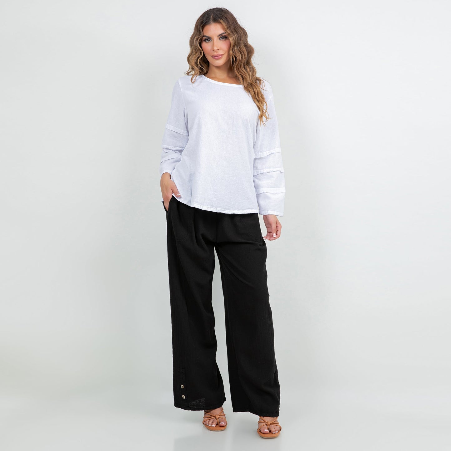 Cottonways Alexis Pants 100% Cotton Gauze in Ivory/ Size OSFM view 8 - Cottonways Size 2 (bottom)