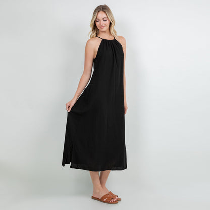 Cottonways Caterina Dress 100% Cotton Gauze in Black view 3 - Cottonways Dresses
