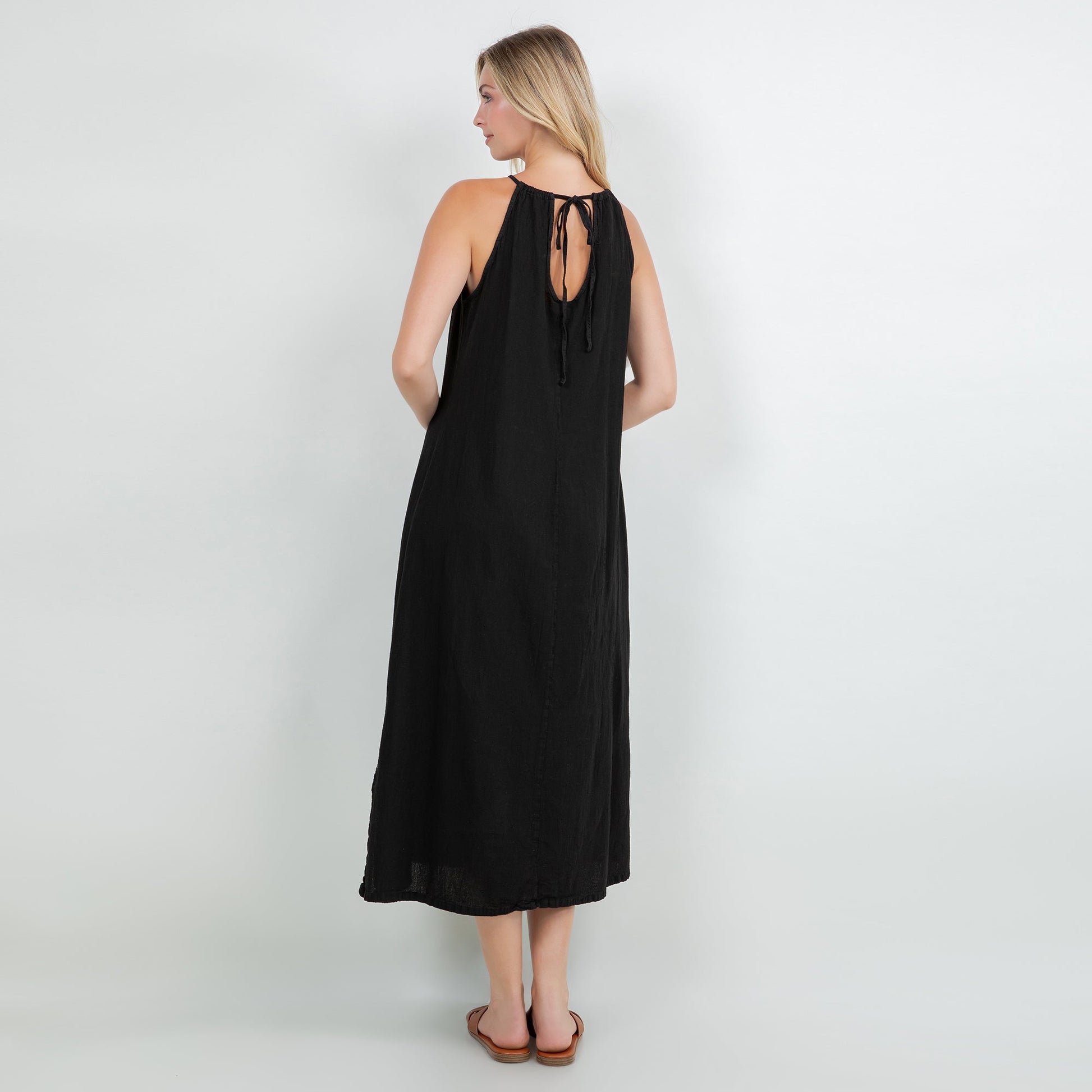 Cottonways Caterina Dress 100% Cotton Gauze in Indigo view 6 - Cottonways Dresses
