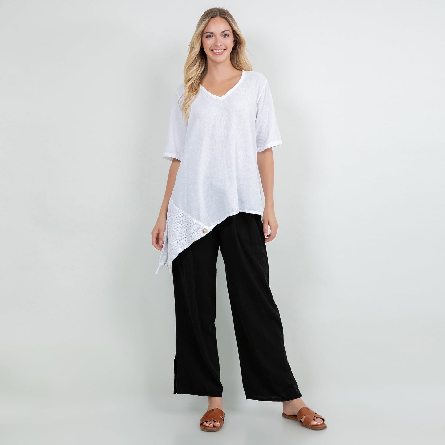 Cottonways Dagny Top - Cotton Knit Accents Overlay a Fun Sidekick 100% Cotton Gauze in 1 (S/M) view 15 - Fall Wardrobe Essent