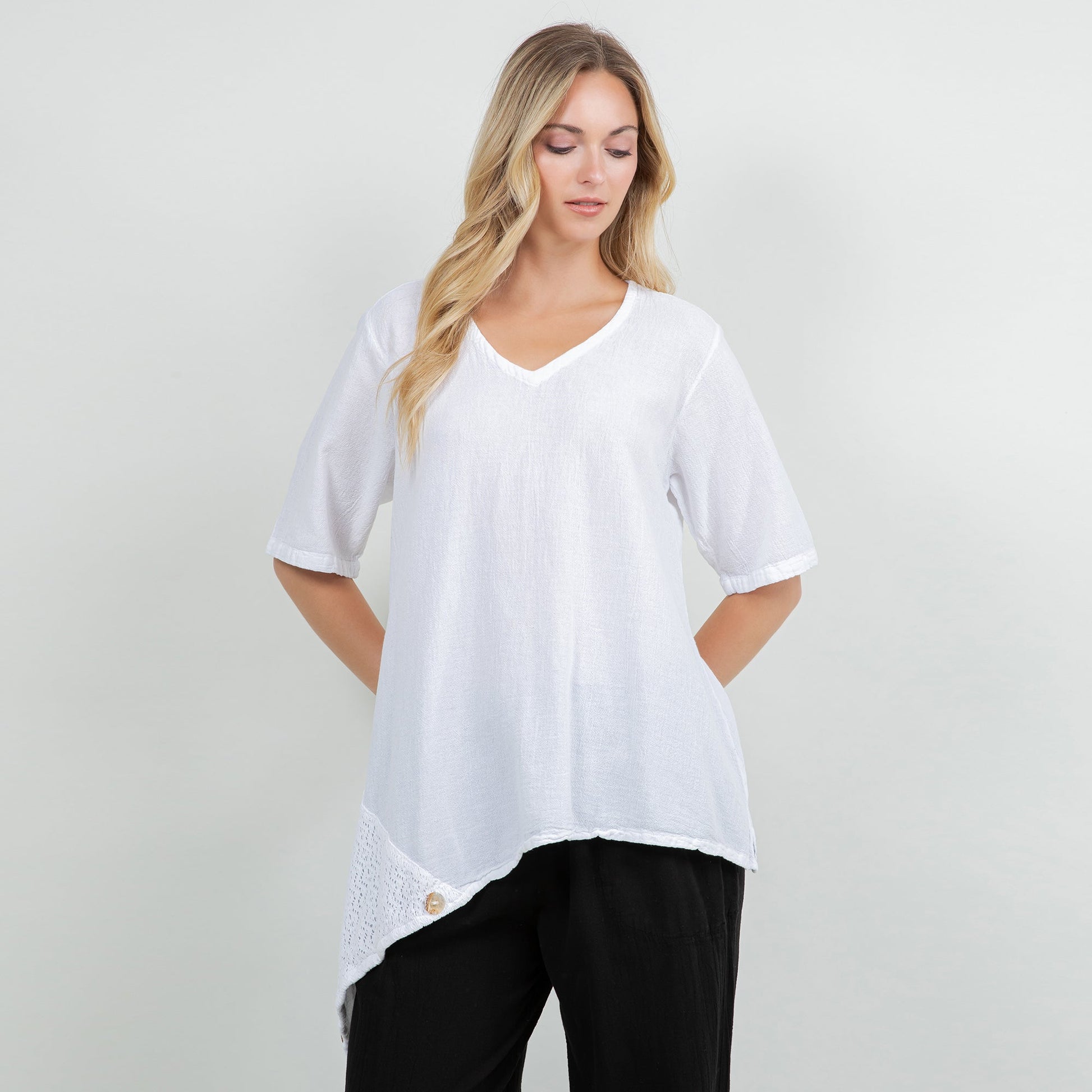 Cottonways Dagny Top - Cotton Knit Accents Overlay a Fun Sidekick 100% Cotton Gauze in 1 (S/M) view 17 - Fall Wardrobe Essent