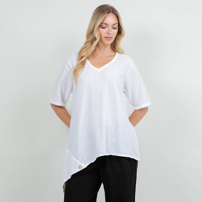Cottonways Dagny Top - Cotton Knit Accents Overlay a Fun Sidekick 100% Cotton Gauze in 1 (S/M) view 17 - Fall Wardrobe Essent