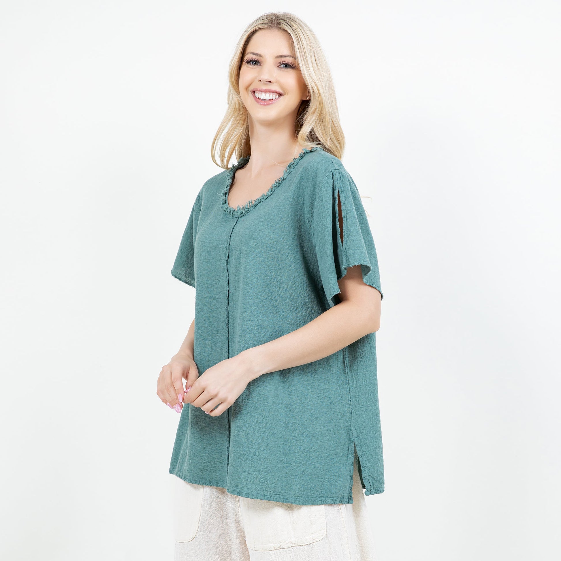 Cottonways Jan Top -100% Cotton Gauze in Iron/Size OSFM view 6 - Gauze Top