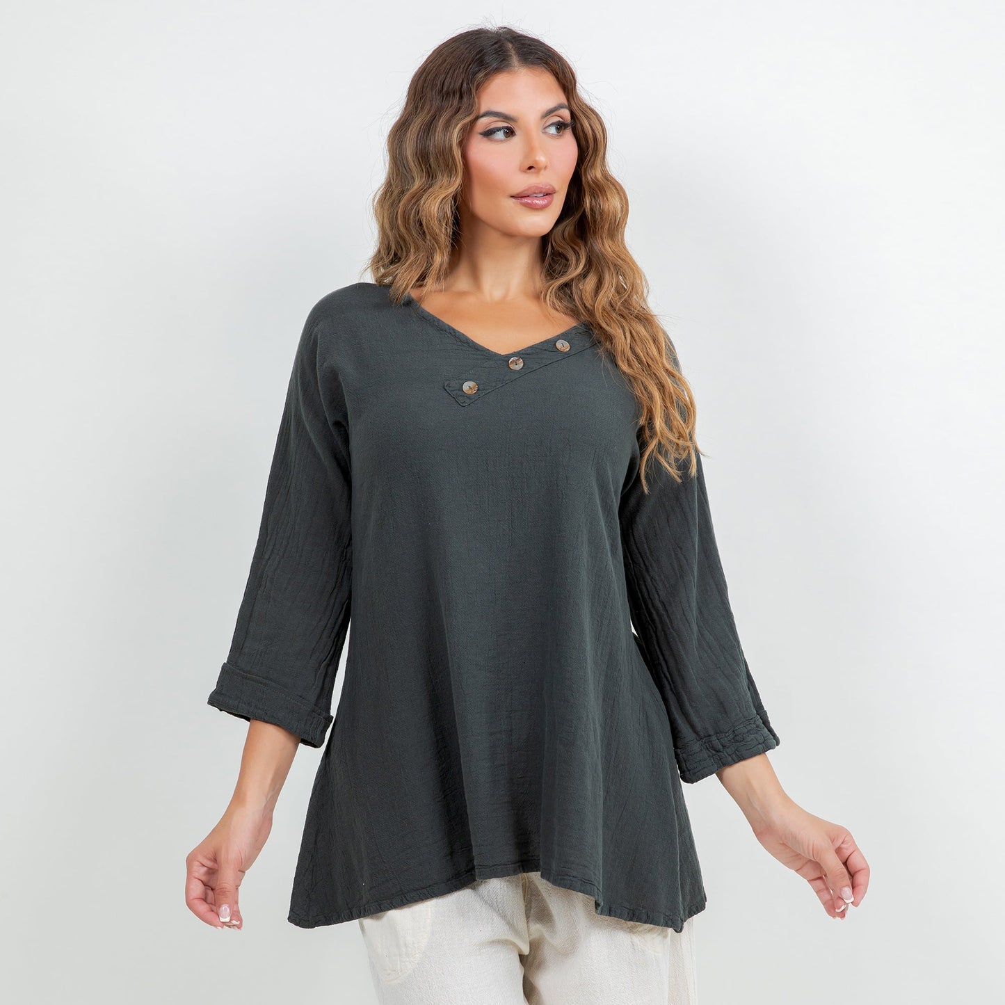 Cottonways Lu V-neck Top 100% Cotton Gauze in 0 (XS/S) view 9 - Gauze Top