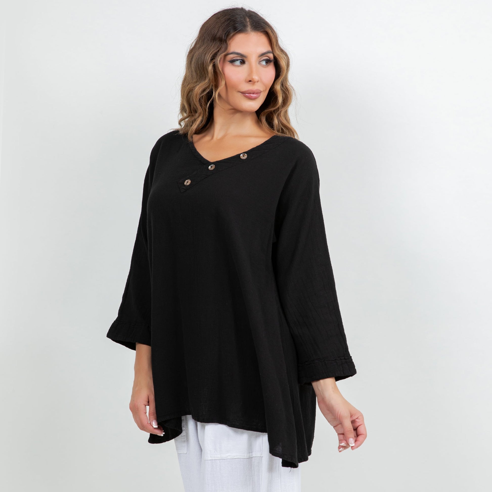 Cottonways Lu V-neck Top 100% Cotton Gauze in 1 (S/M) view 14 - Gauze Top