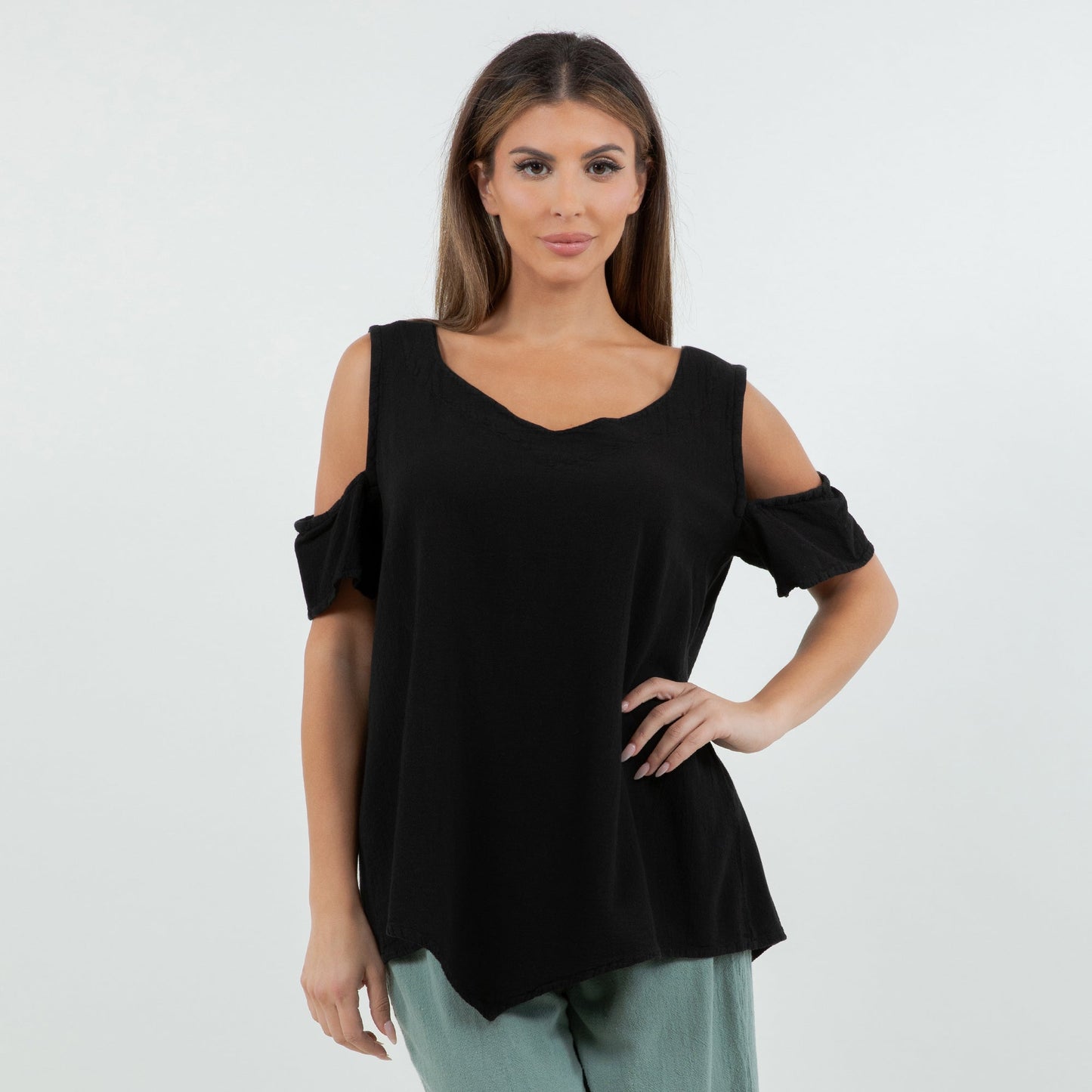 Cottonways Mylie Cold Shoulder Top 100% Cotton Gauze in 2 (L/XL) view 12 - Cottonways Tops