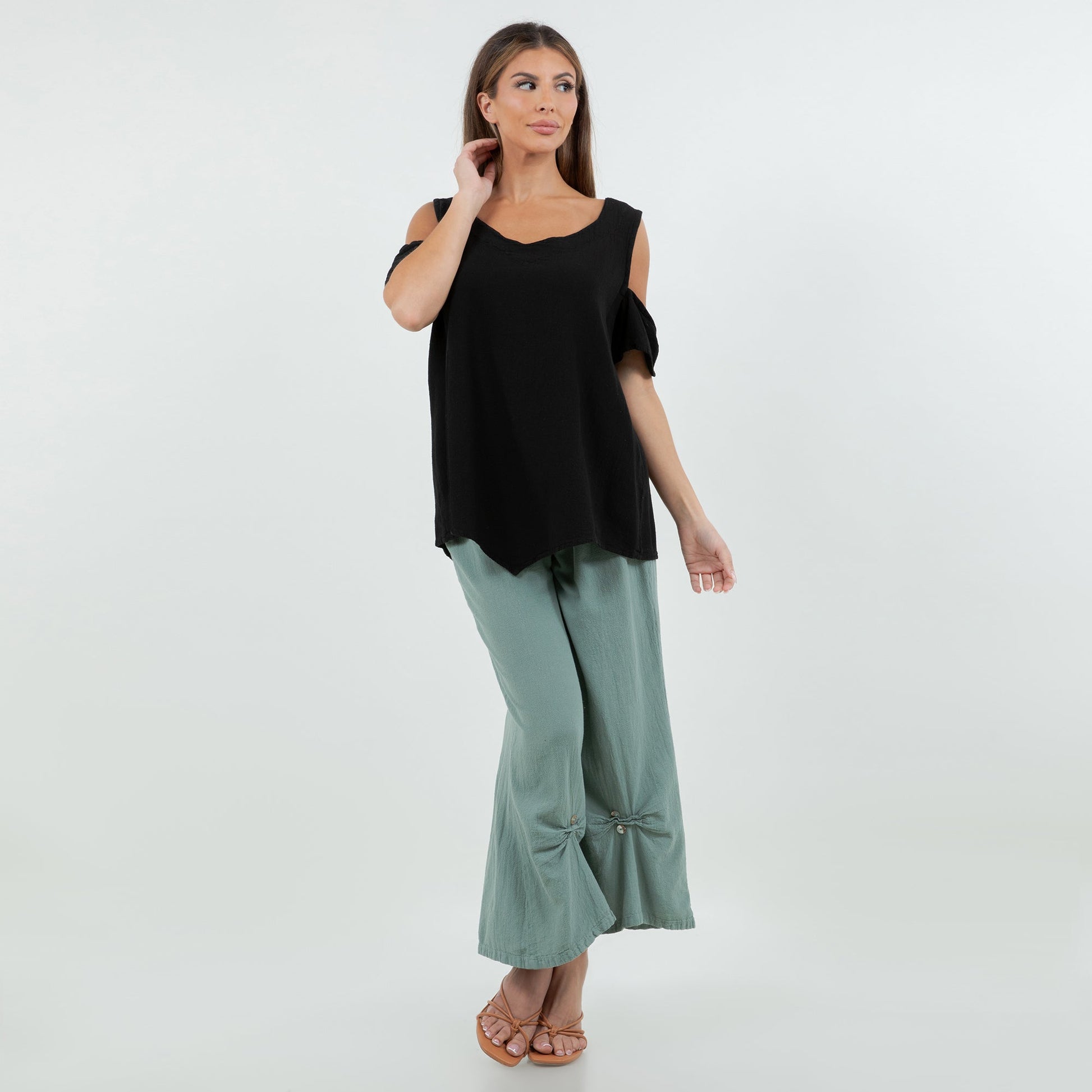 Cottonways Mylie Cold Shoulder Top 100% Cotton Gauze in 0 (XS/S) view 16 - Cottonways Tops