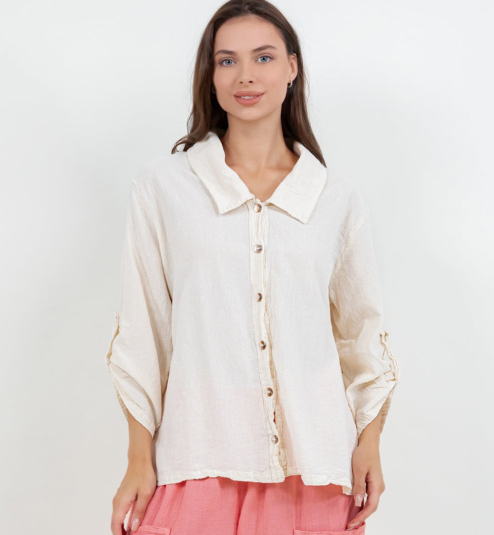 Cottonways Sloanne Button-up 100% Cotton Gauze Top in Aqua - Cottonways Tops